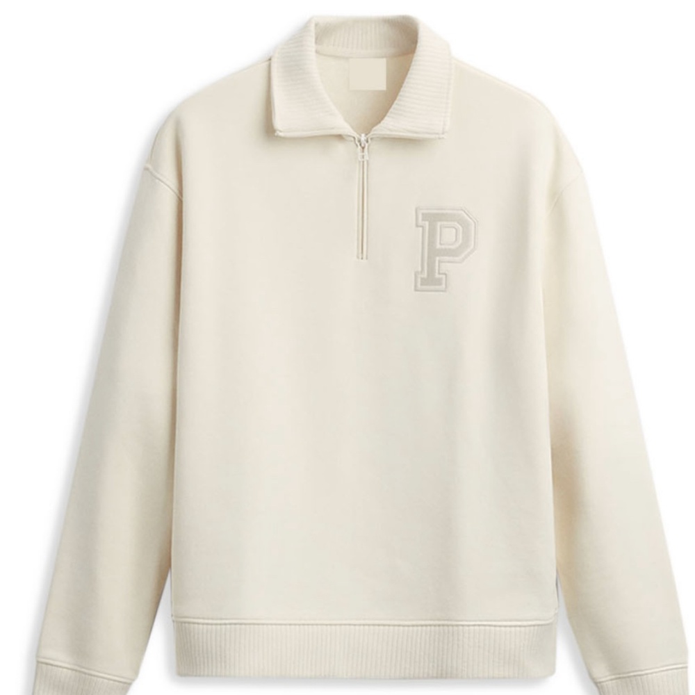 Zara Men's Cream Sweatshirt Quarter Zip